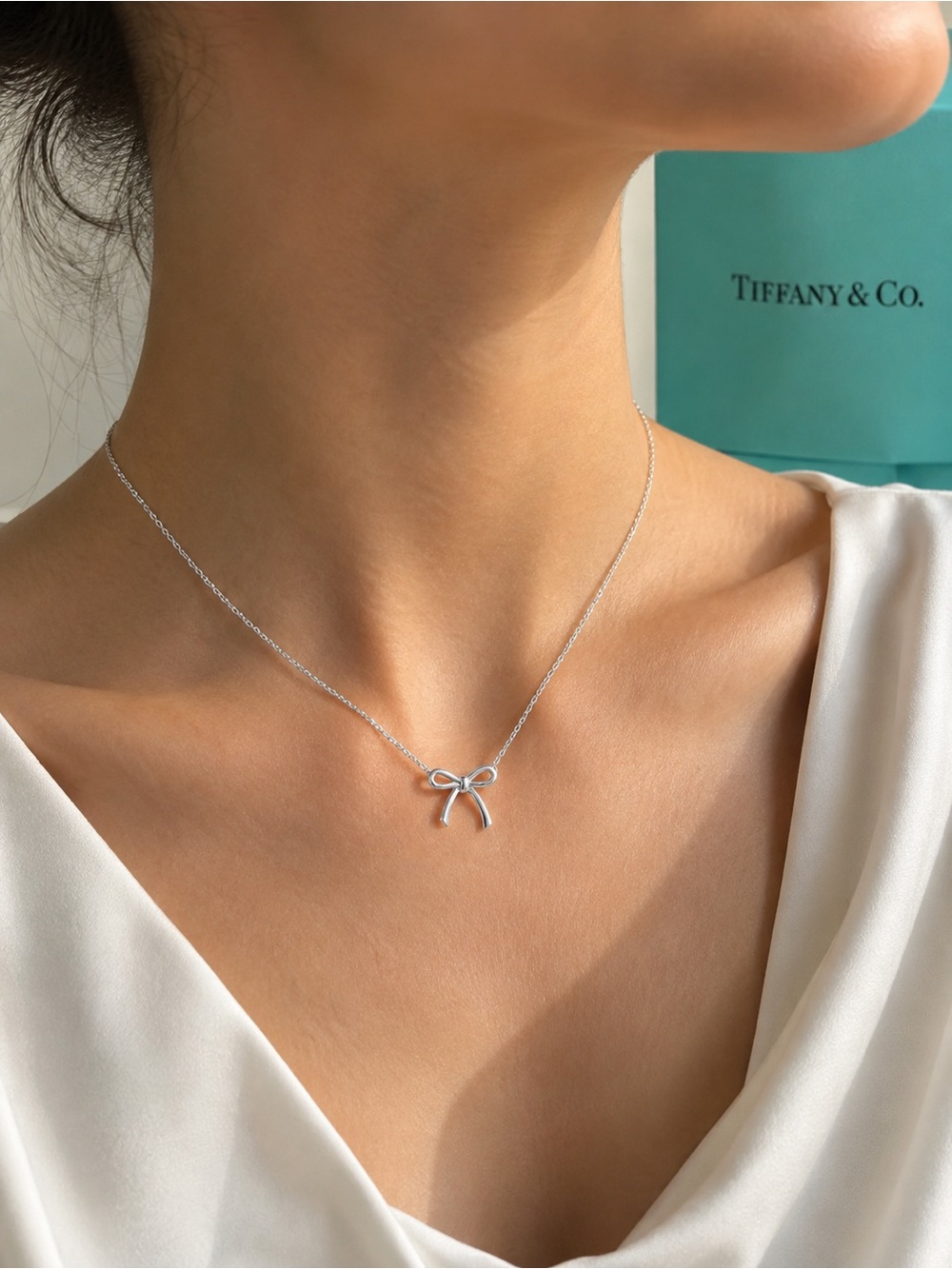 Tiffany & Co. Silver Bow Pendant Necklace